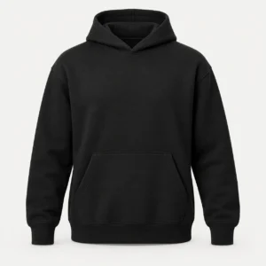Buzo canguro negro liso con capucha sin cordones y bolsillo frontal de PIMPARI Basic