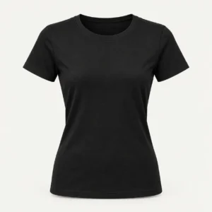 Remera negra lisa de mujer con manga corta y calce entallado, modelo Classic de PIMPARI Basic