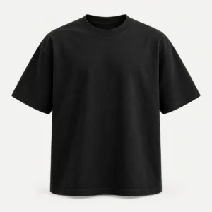 Remera negra lisa de corte amplio y cuello redondo, modelo Premium Heavy de PIMPARI Basic