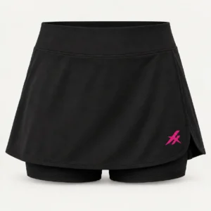 Pollera short negra de pádel Set con isotipo magenta de PIMPARI Sport