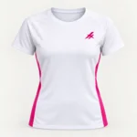 Remera blanca de pádel Match Mujer con detalles laterales e isotipo magenta de PIMPARI Sport