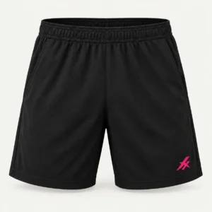 Short negro de pádel Point con cintura elástica e isotipo magenta de PIMPARI Sport